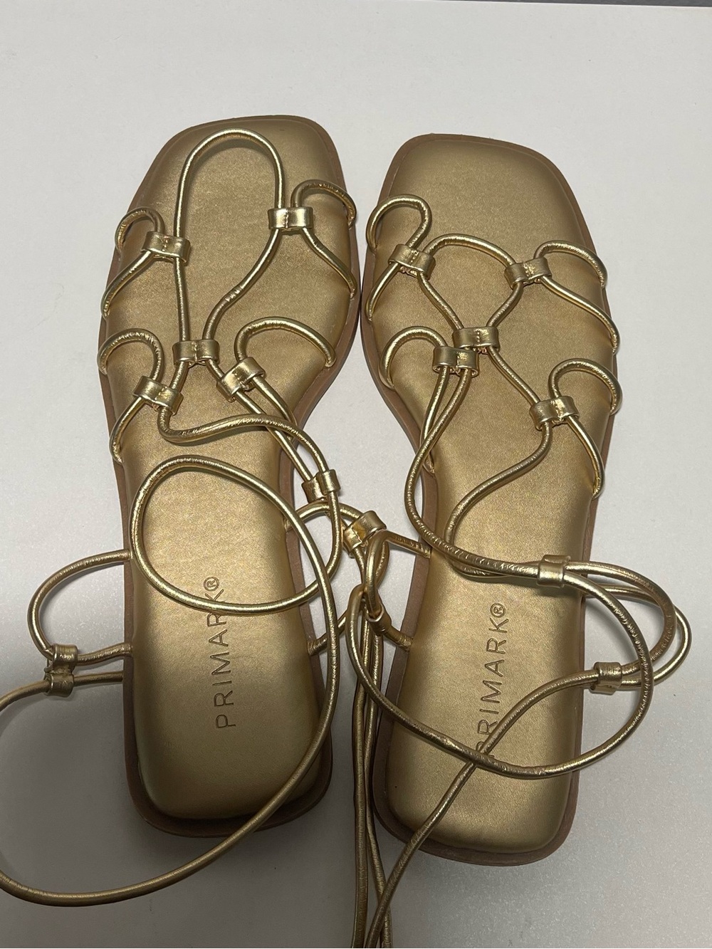 Primark Metallic Gold Lace-Up Square-Toe Sandals